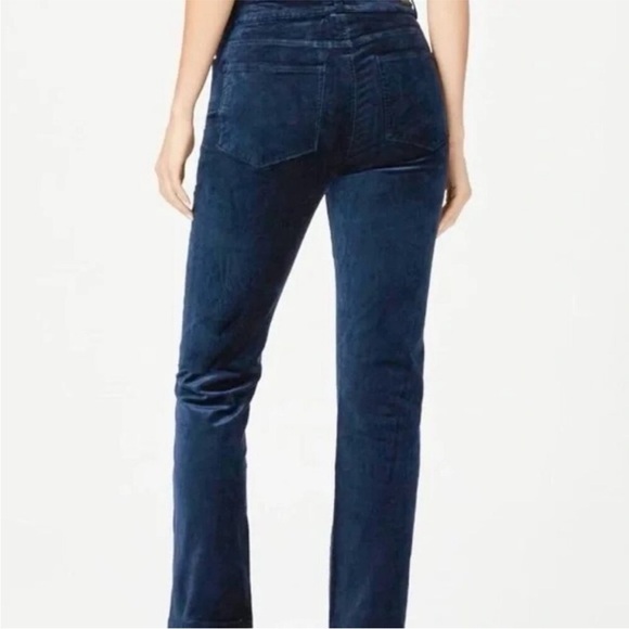 PAIGE Cindy Navy Blue Twisted seams and slit straight leg Velvet pants - Picture 2 of 9